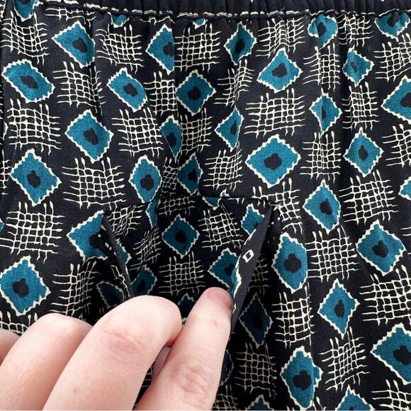 Anthropologie Geometric Print Tie Waist High Rise Jogger Pants in Green Motif S - Picture 7 of 15